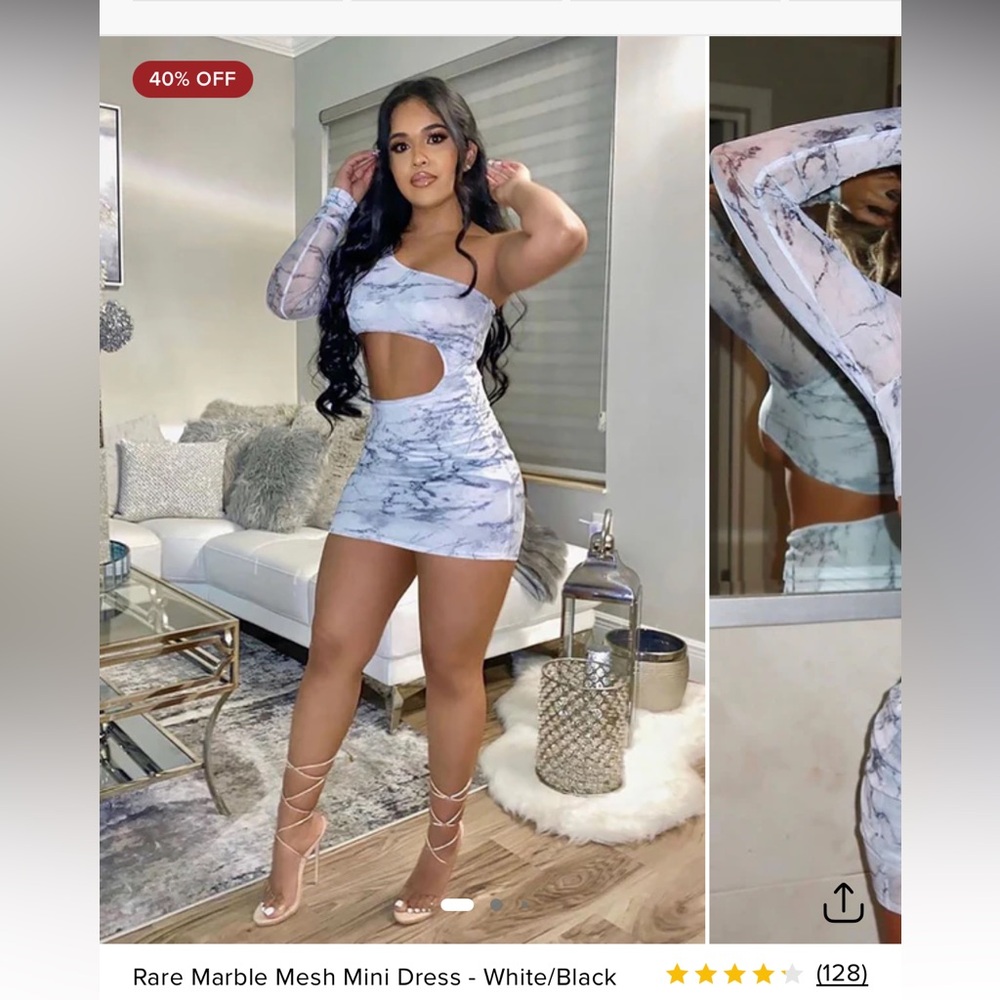 Fashion Nova Rare Marble Mesh Mini Dress - White/Black